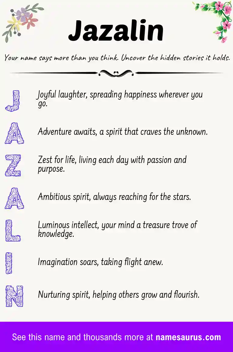 Acrostic poem about Jazalin.