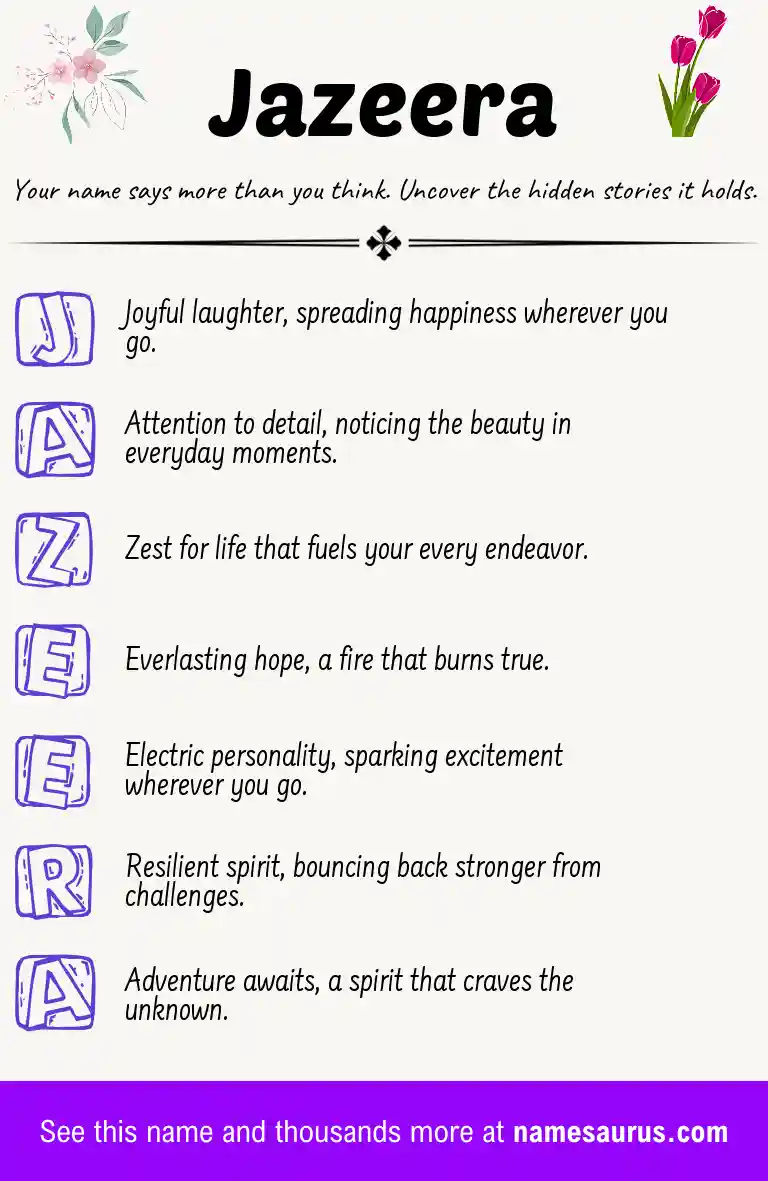 Acrostic poem about Jazeera.