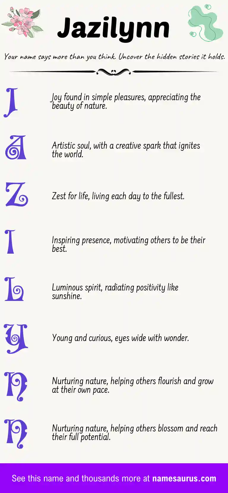 Acrostic poem about Jazilynn.