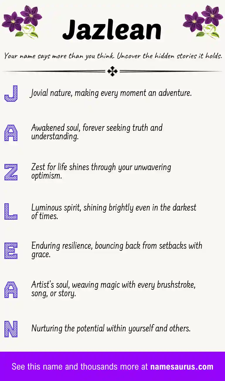 Acrostic poem about Jazlean.
