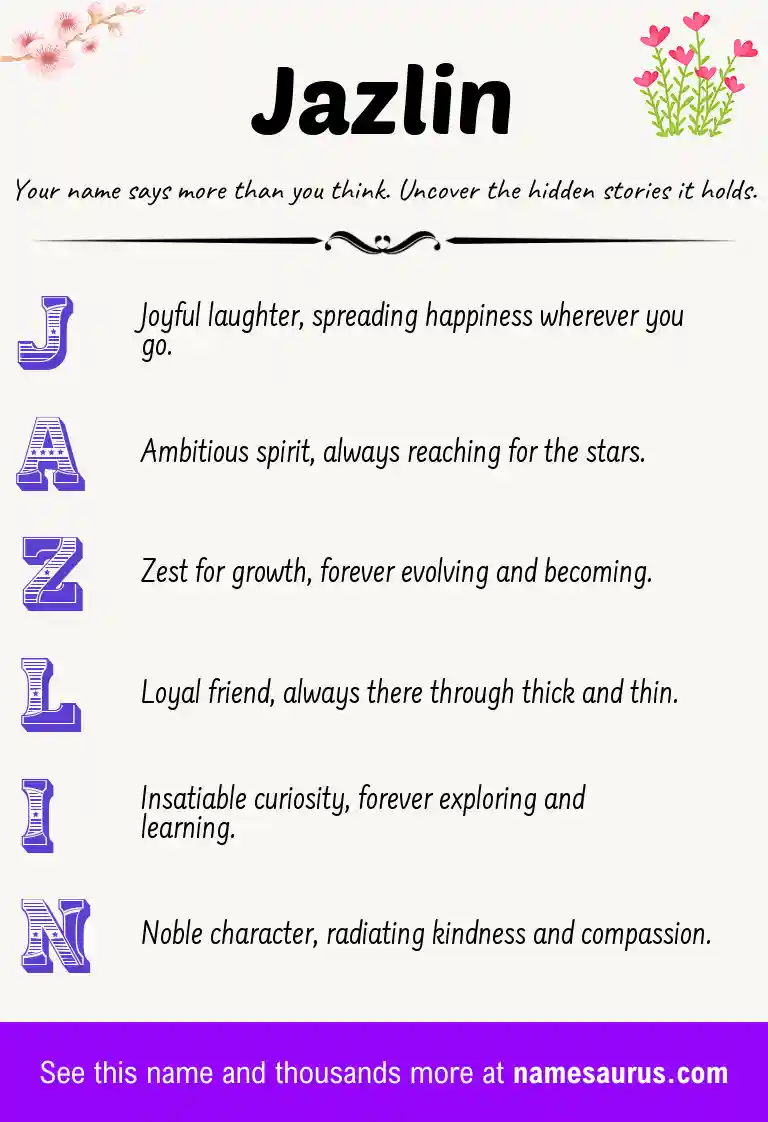 Acrostic poem about Jazlin.