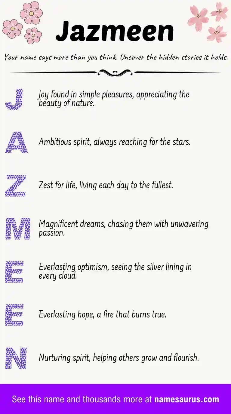 Acrostic poem about Jazmeen.