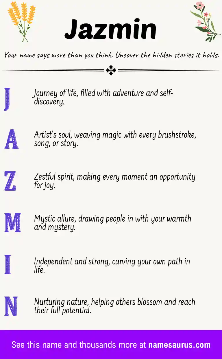 Acrostic poem about Jazmin.