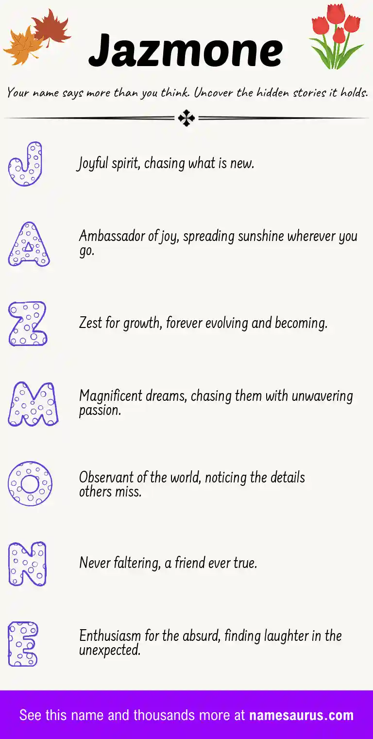 Acrostic poem about Jazmone.