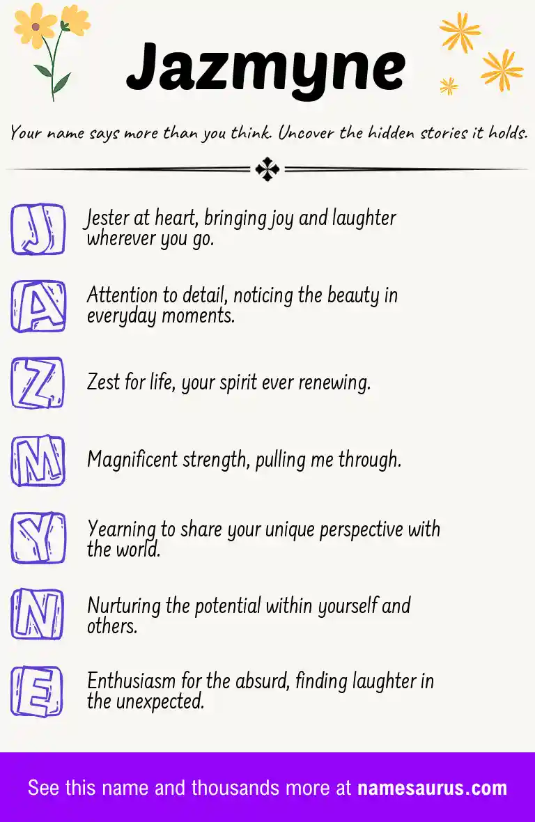 Acrostic poem about Jazmyne.