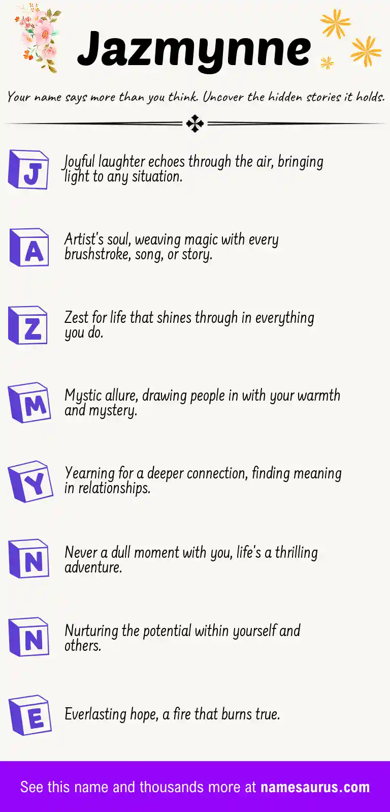 Acrostic poem about Jazmynne.