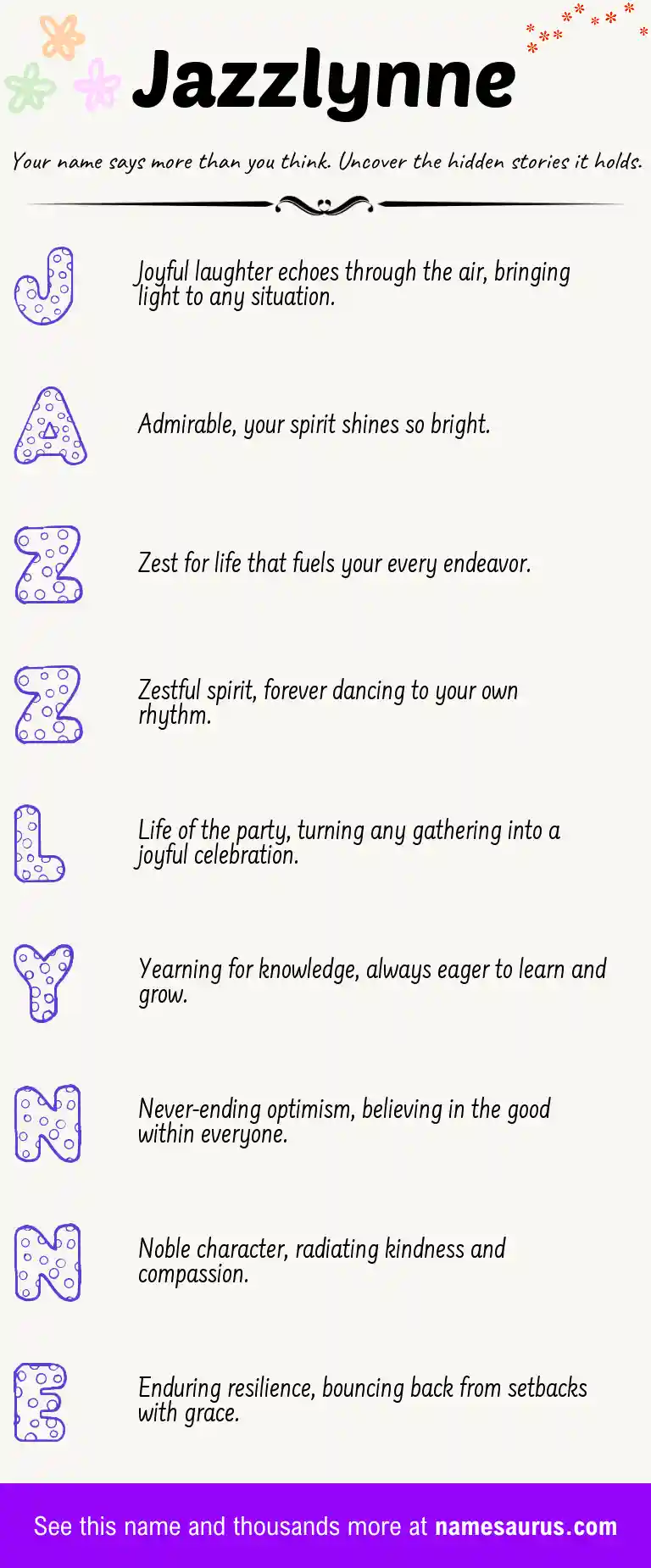 Acrostic poem about Jazzlynne.