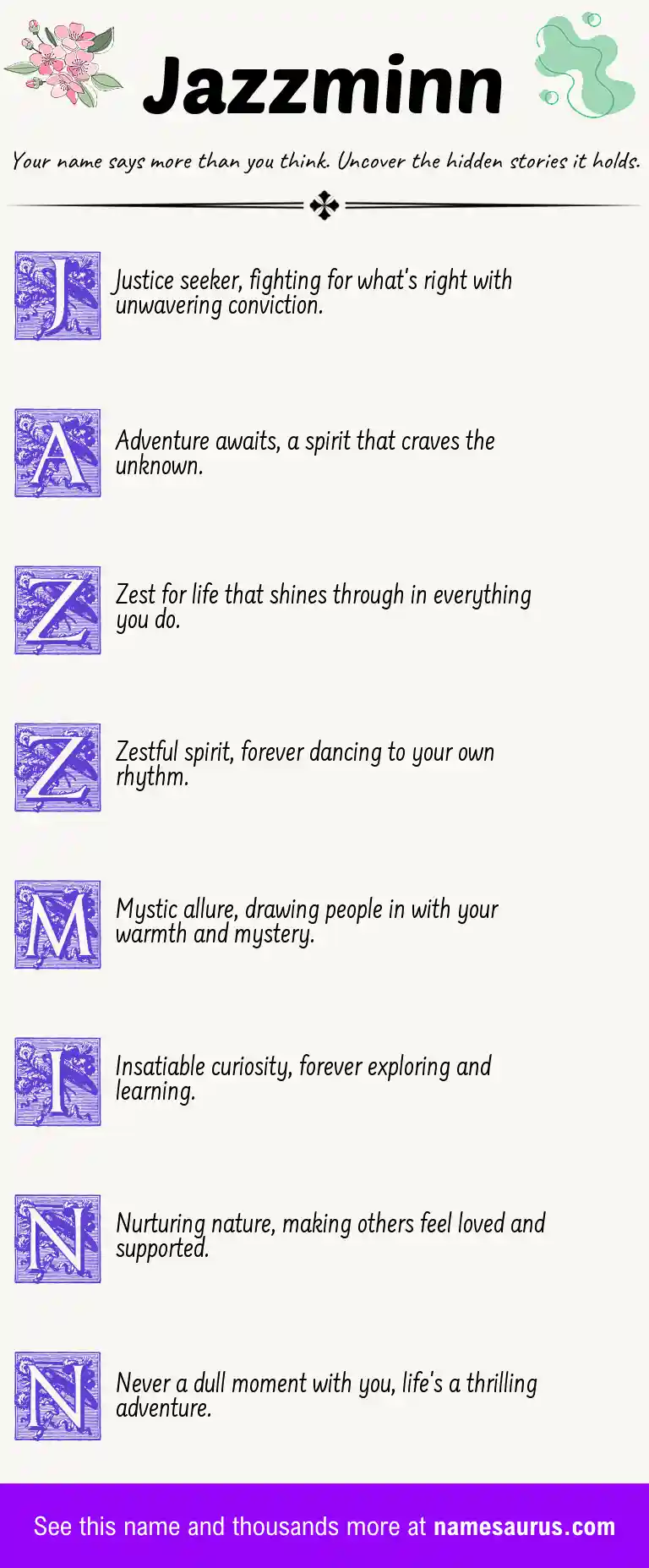 Acrostic poem about Jazzminn.