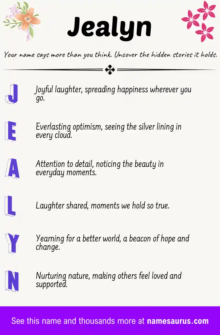 Acrostic poem about Jealyn.
