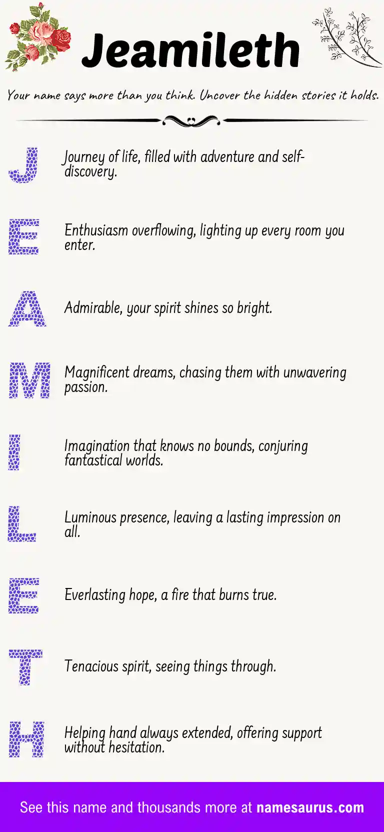 Acrostic poem about Jeamileth.