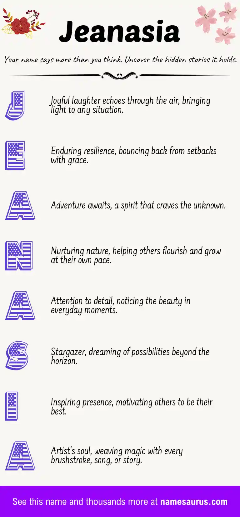 Acrostic poem about Jeanasia.