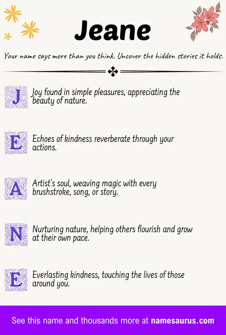 Acrostic poem about Jeane.