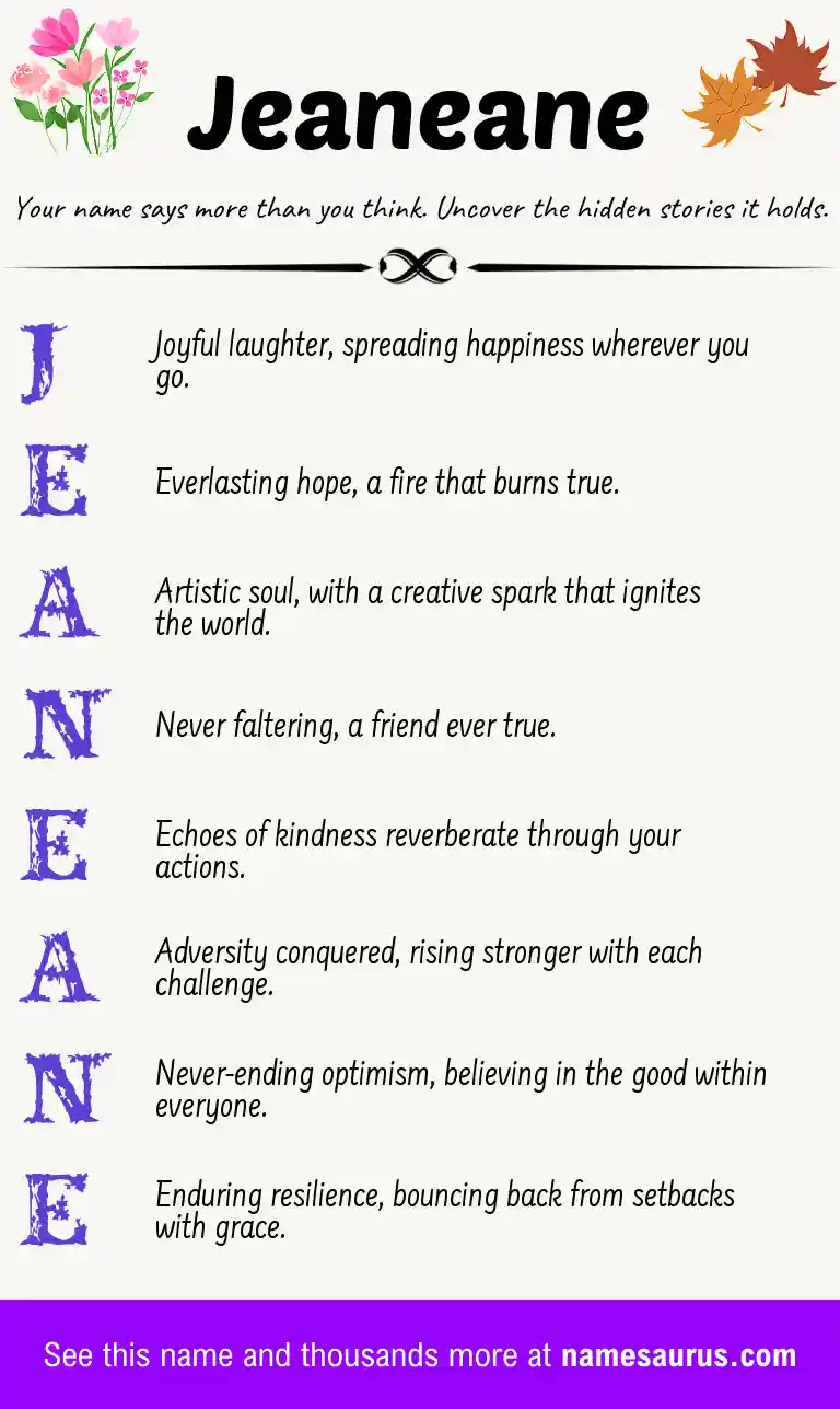 Acrostic poem about Jeaneane.