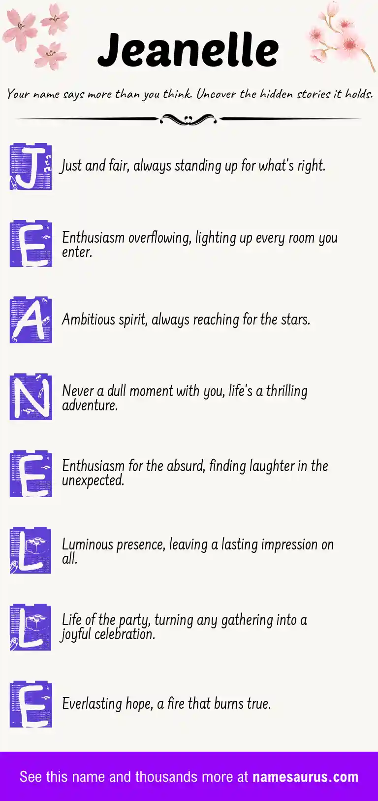 Acrostic poem about Jeanelle.