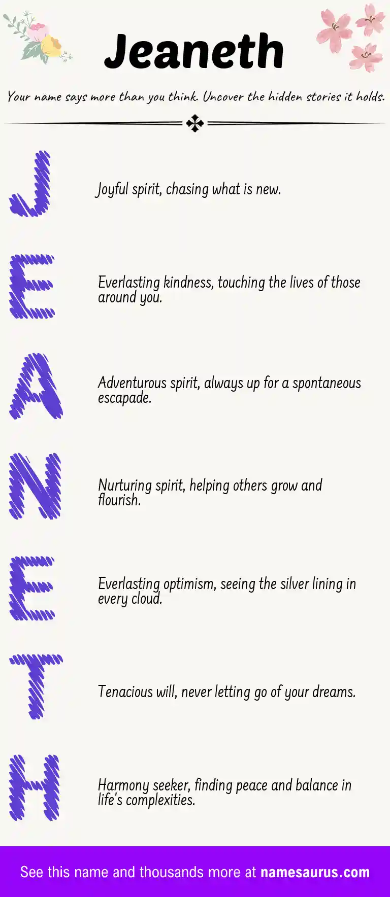 Acrostic poem about Jeaneth.