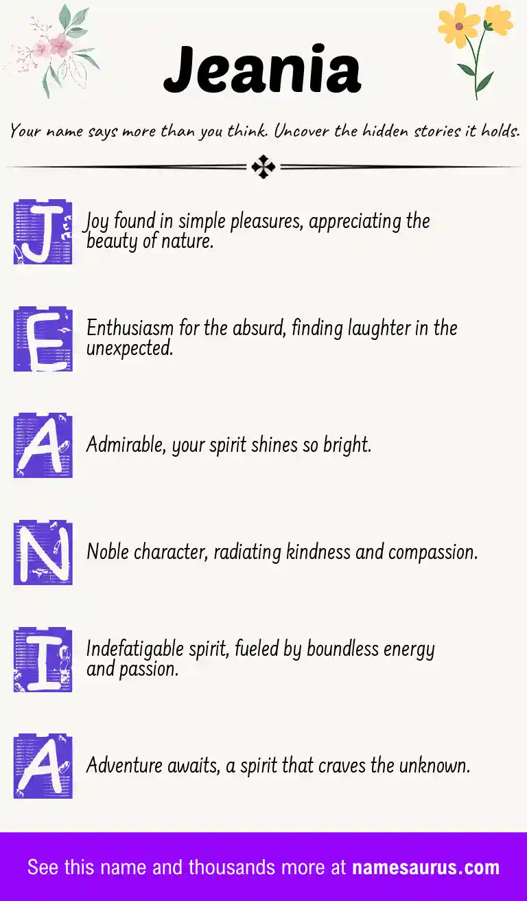 Acrostic poem about Jeania.