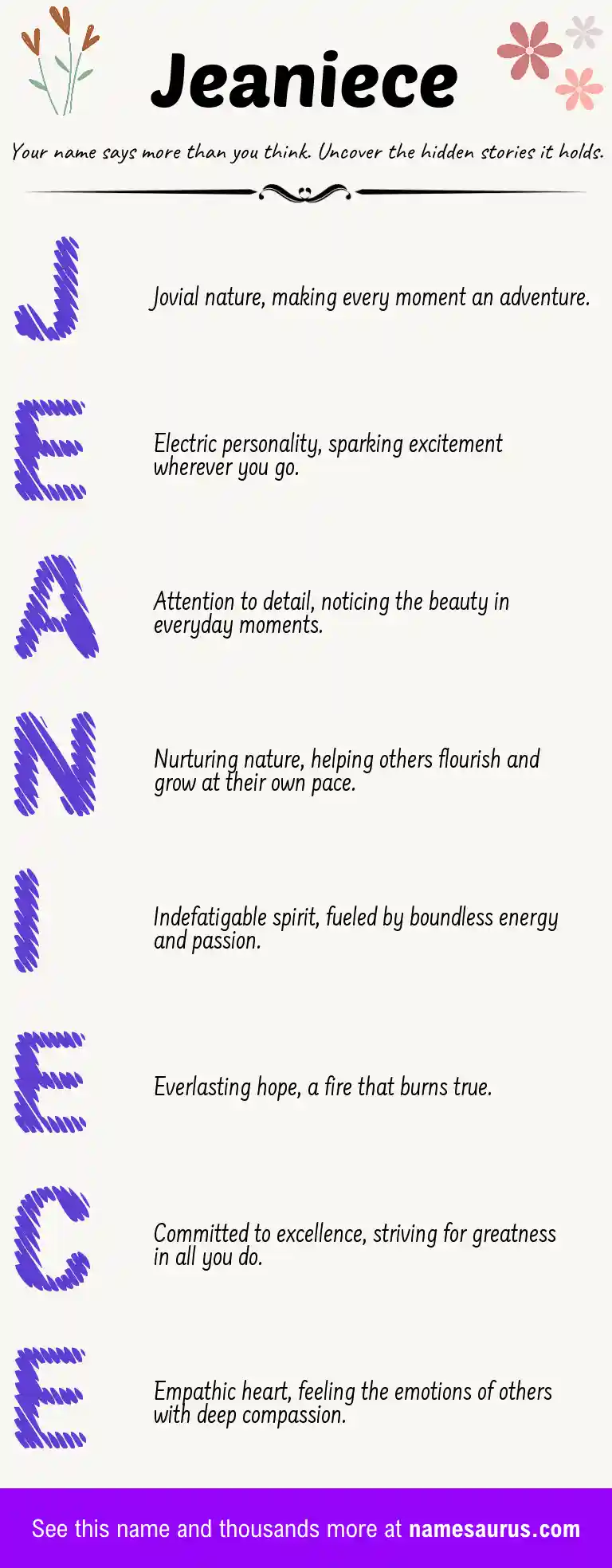 Acrostic poem about Jeaniece.