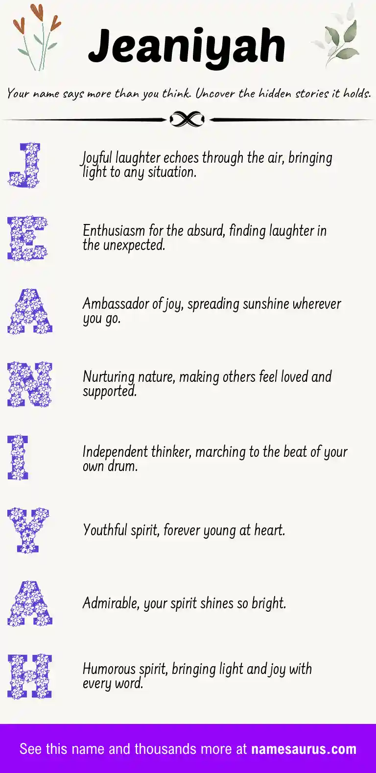 Acrostic poem about Jeaniyah.