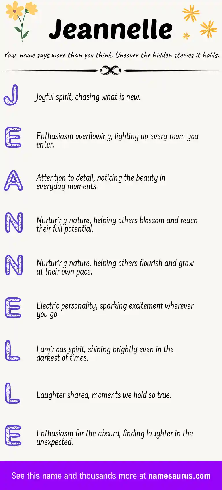 Acrostic poem about Jeannelle.