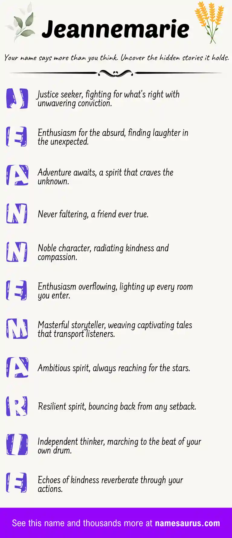 Acrostic poem about Jeannemarie.