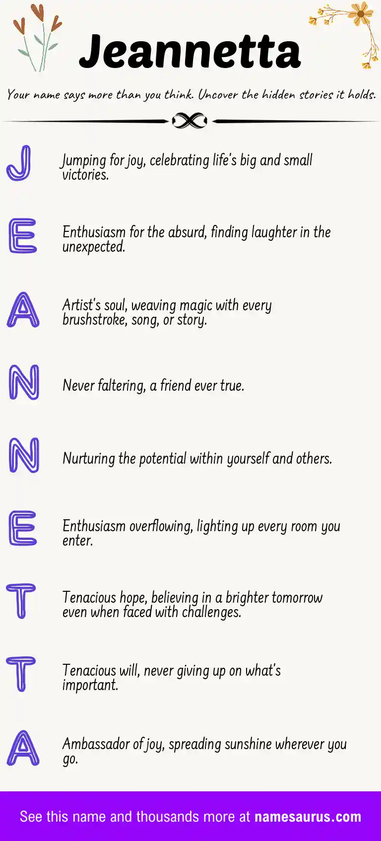 Acrostic poem about Jeannetta.