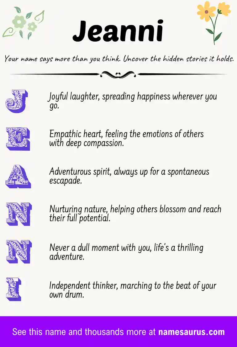 Acrostic poem about Jeanni.