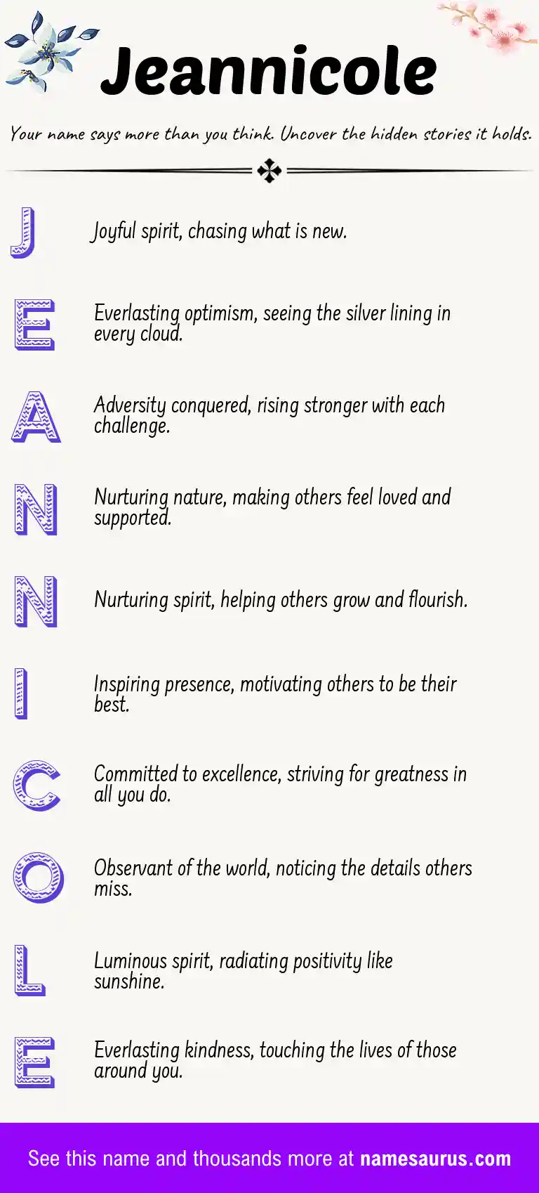 Acrostic poem about Jeannicole.