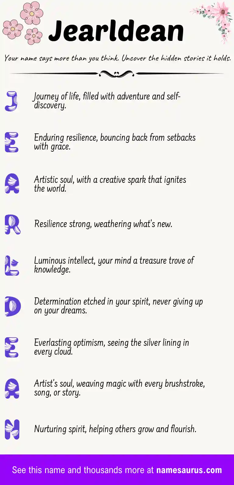 Acrostic poem about Jearldean.