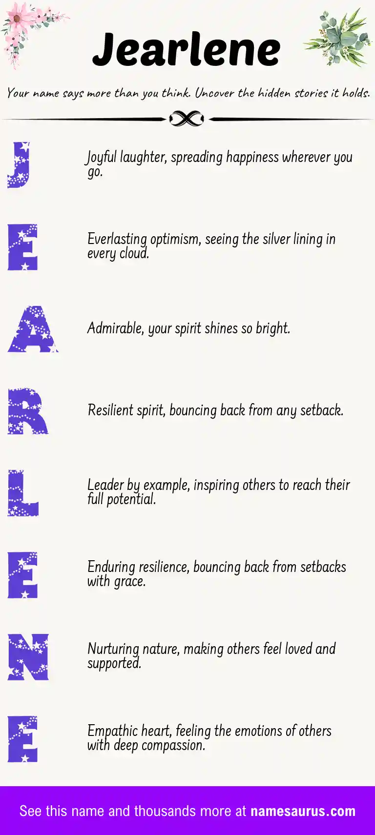 Acrostic poem about Jearlene.