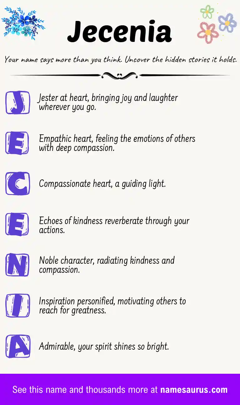 Acrostic poem about Jecenia.