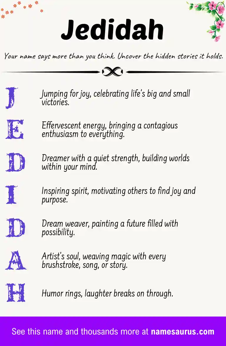 Acrostic poem about Jedidah.