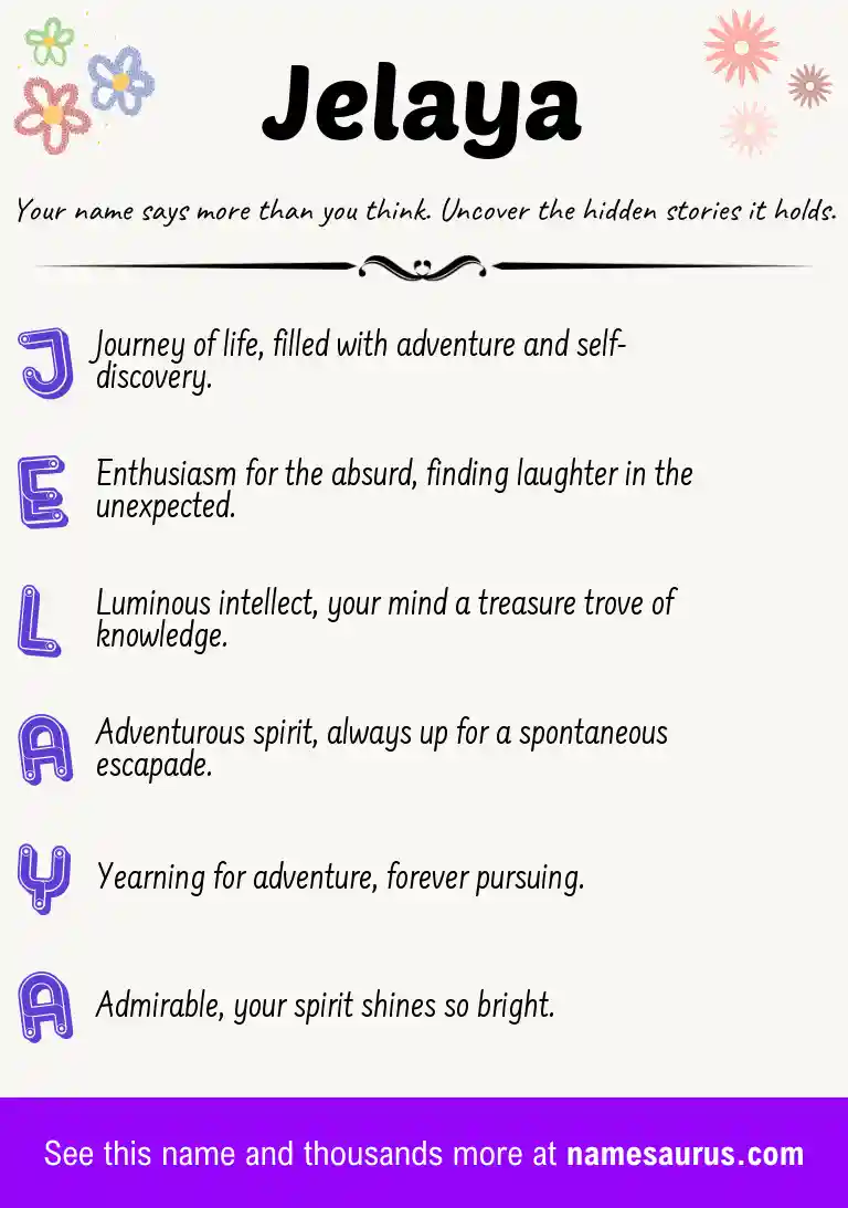 Acrostic poem about Jelaya.