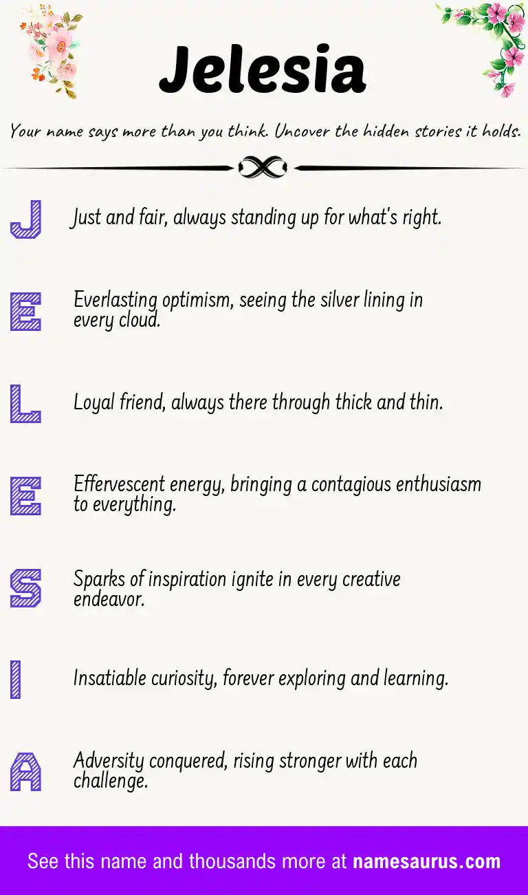 Acrostic poem about Jelesia.