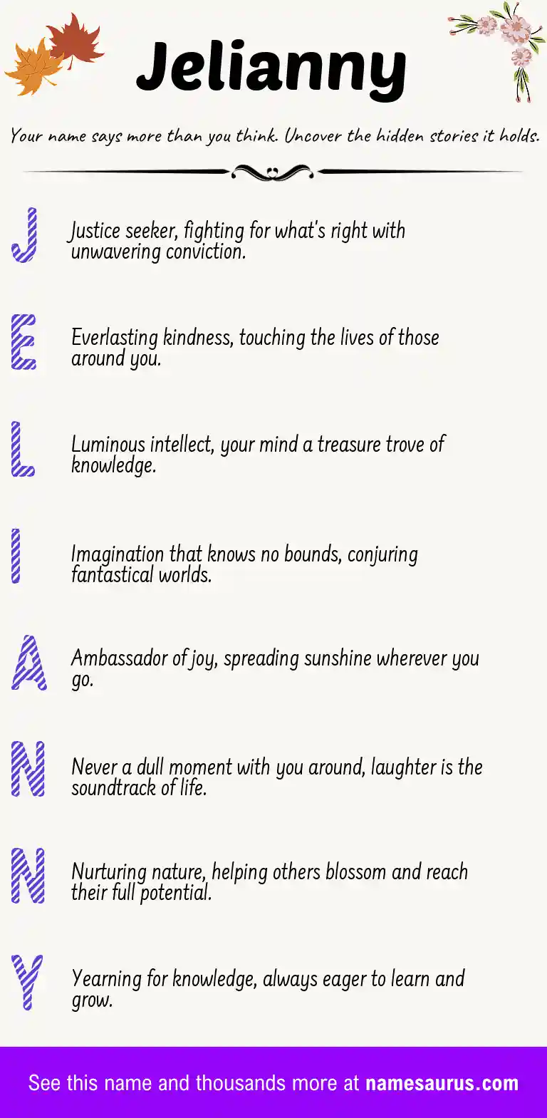 Acrostic poem about Jelianny.