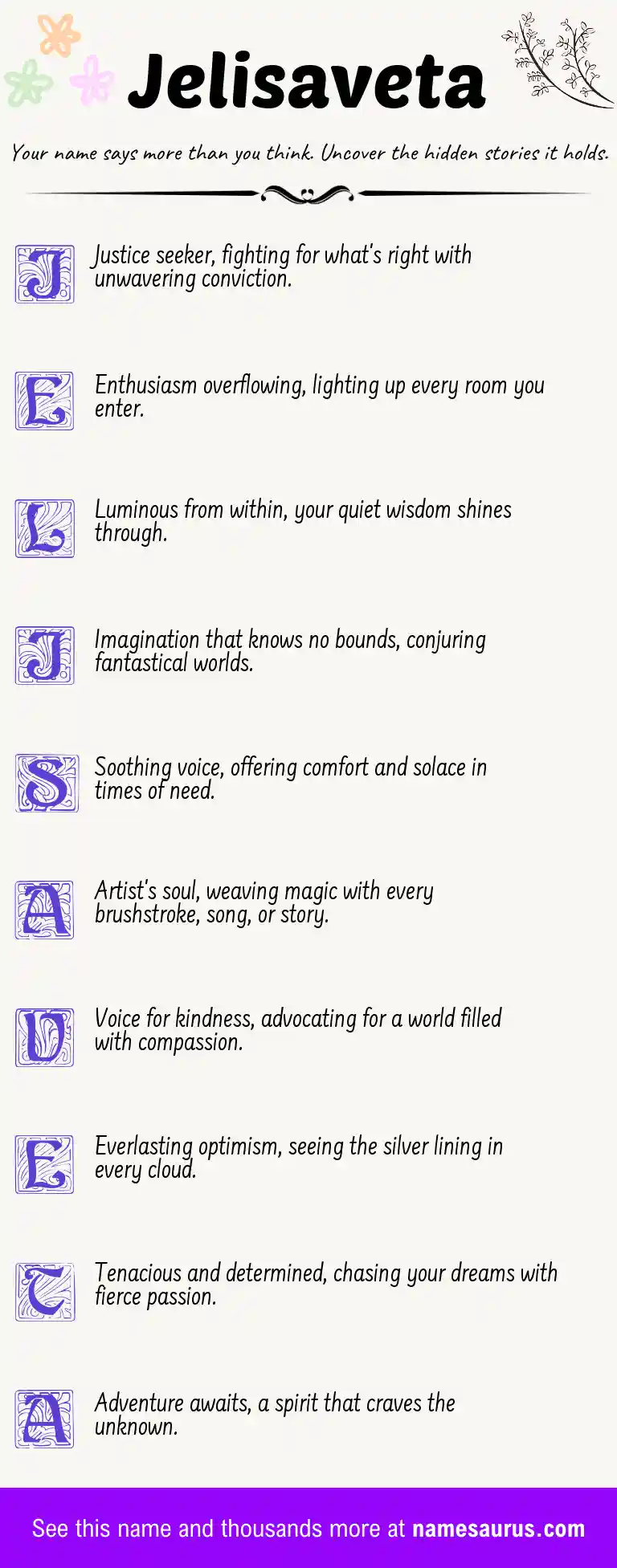 Acrostic poem about Jelisaveta.