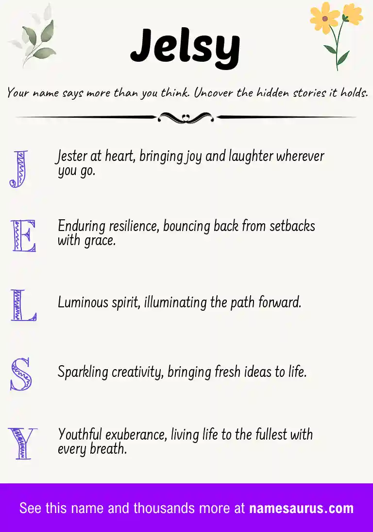 Acrostic poem about Jelsy.