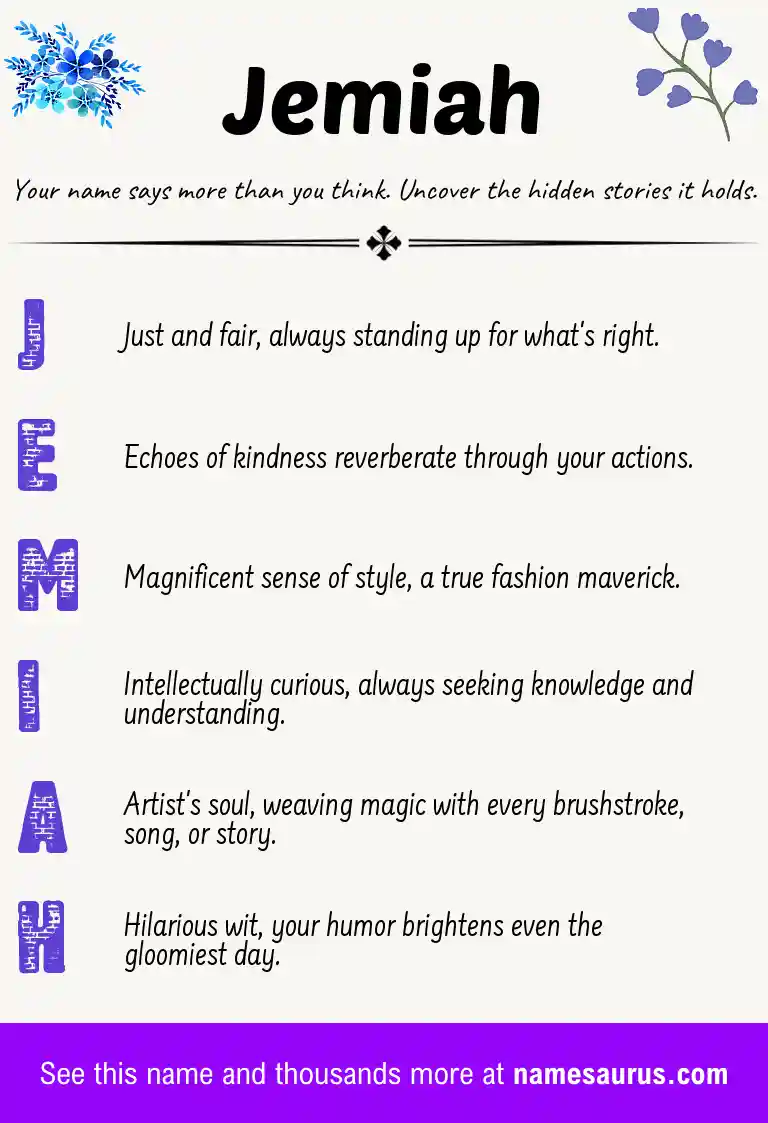 Acrostic poem about Jemiah.