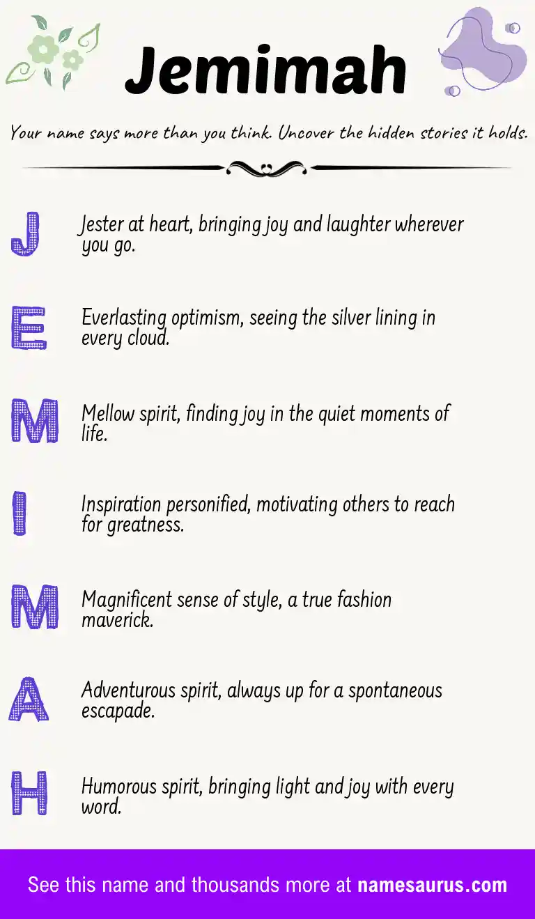 Acrostic poem about Jemimah.