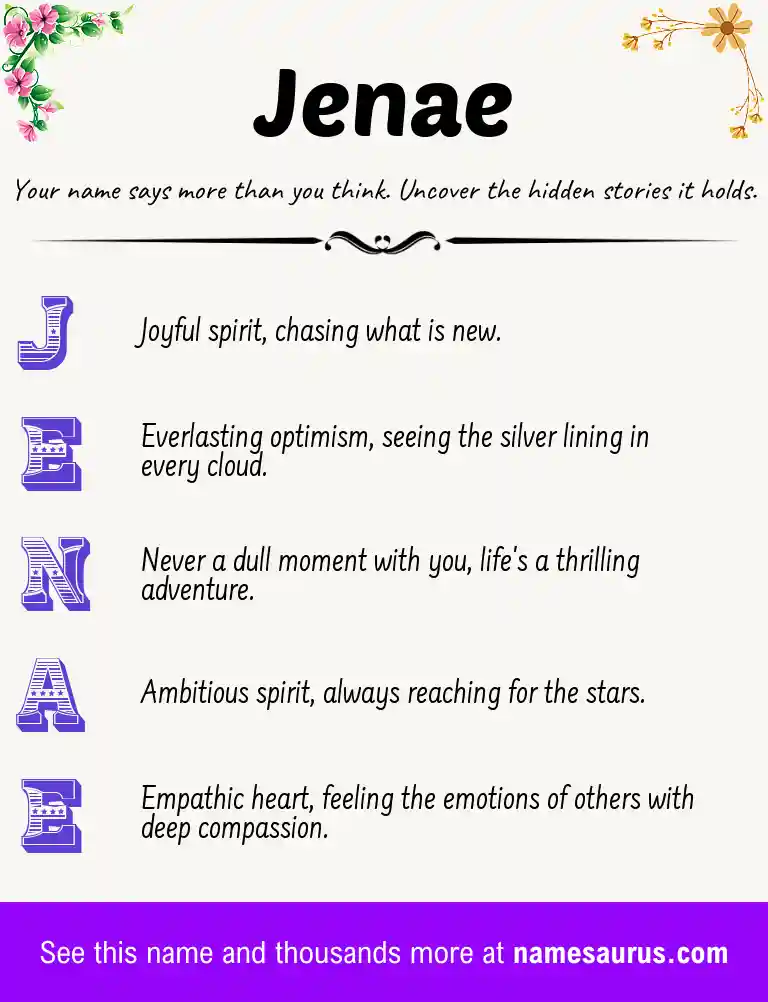 Acrostic poem about Jenae.