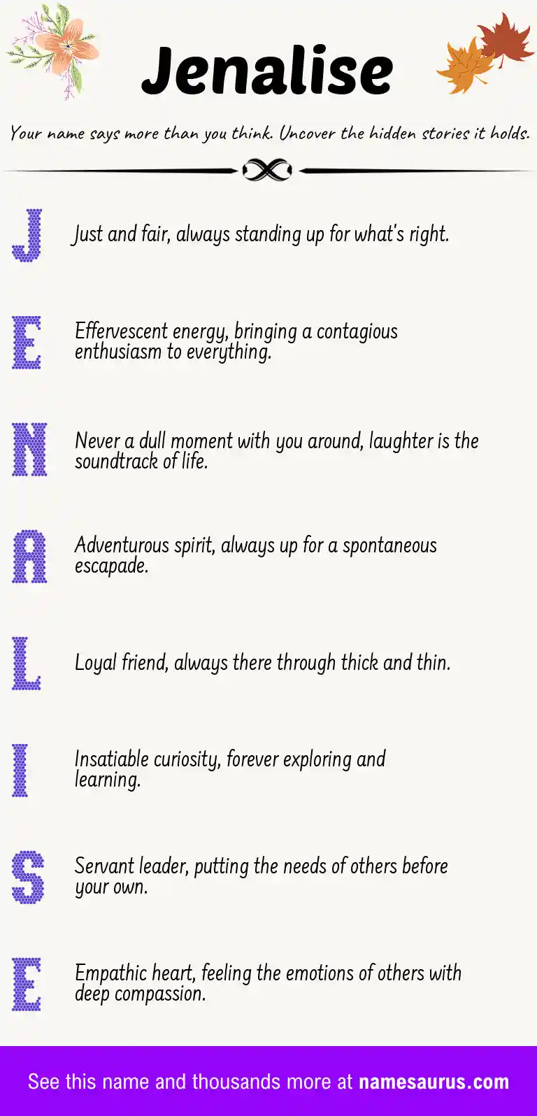 Acrostic poem about Jenalise.