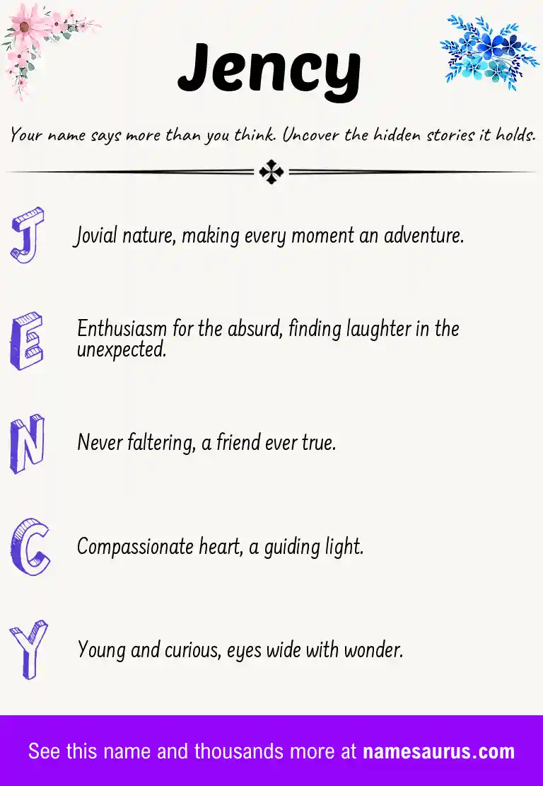 Acrostic poem about Jency.
