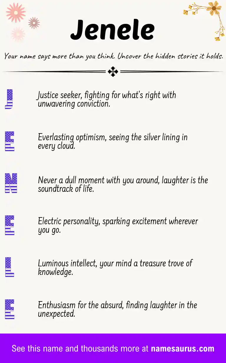 Acrostic poem about Jenele.