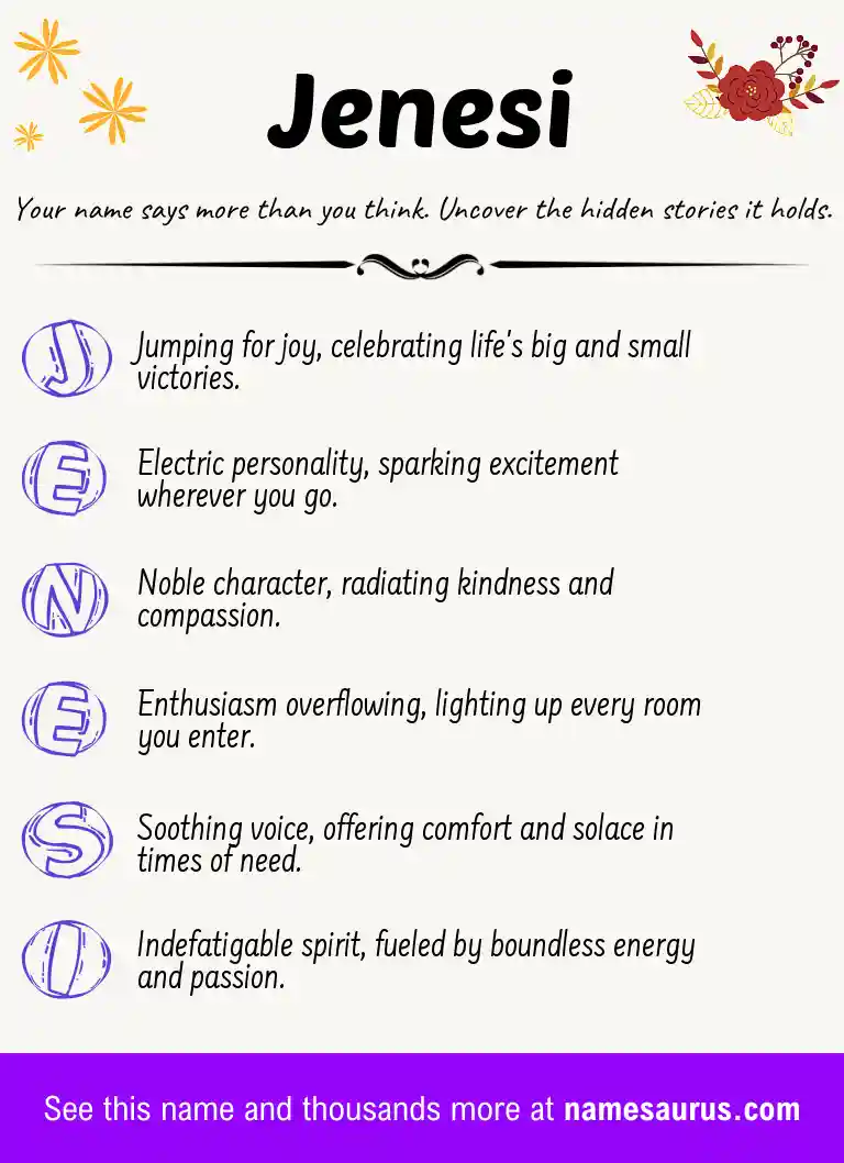 Acrostic poem about Jenesi.