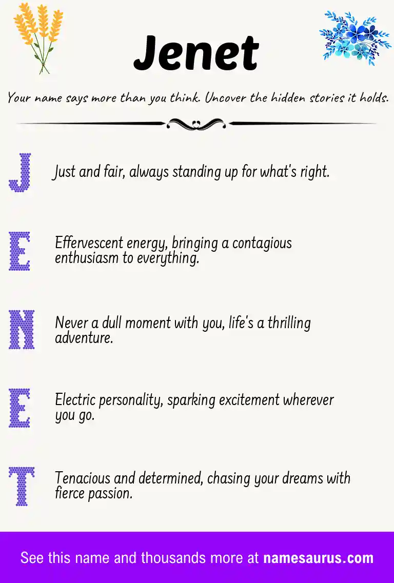 Acrostic poem about Jenet.