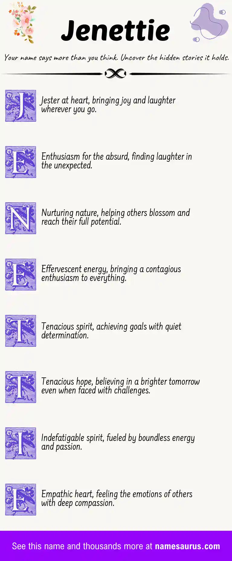 Acrostic poem about Jenettie.