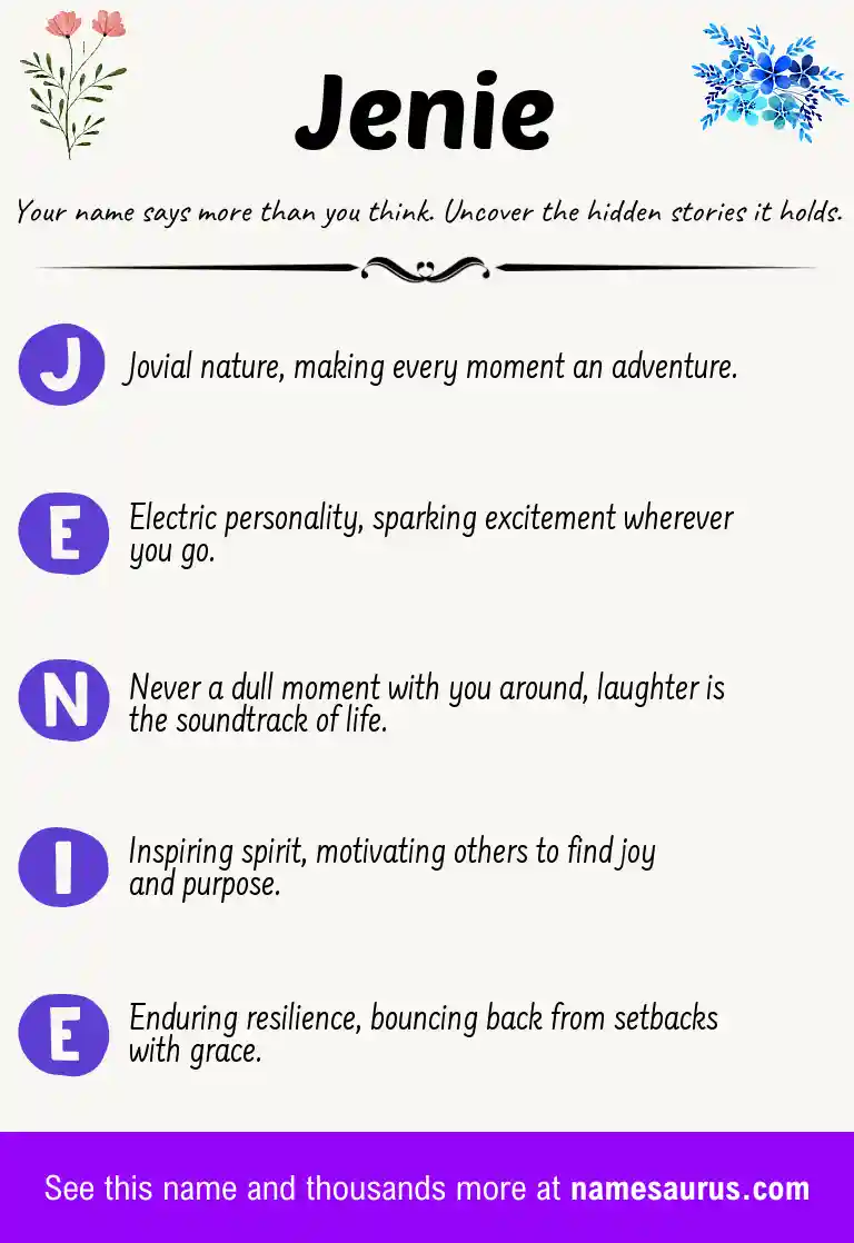 Acrostic poem about Jenie.