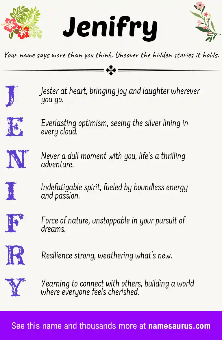 Acrostic poem about Jenifry.