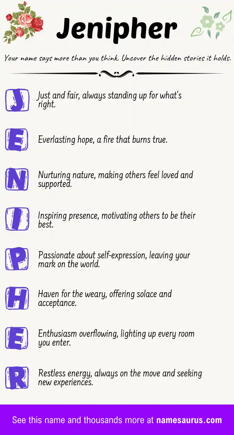 Acrostic poem about Jenipher.