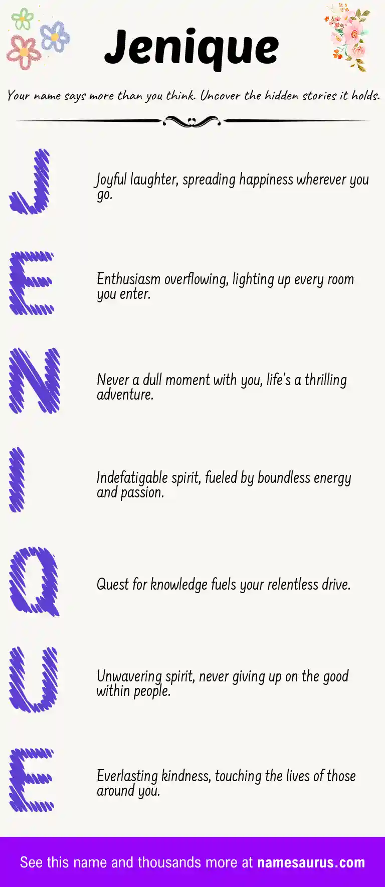 Acrostic poem about Jenique.