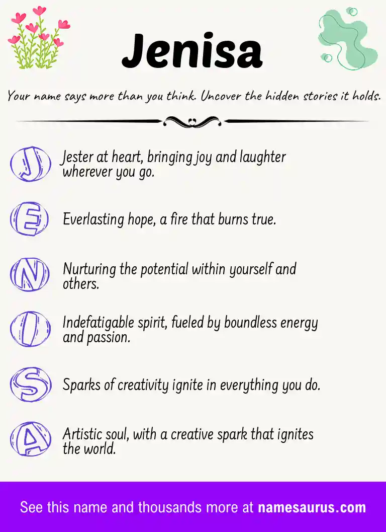 Acrostic poem about Jenisa.